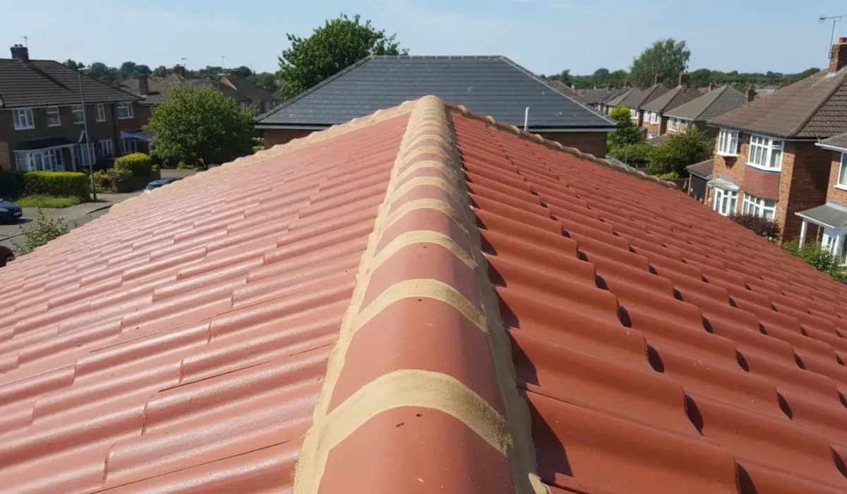 Ridge tiles on a UK pitched roof