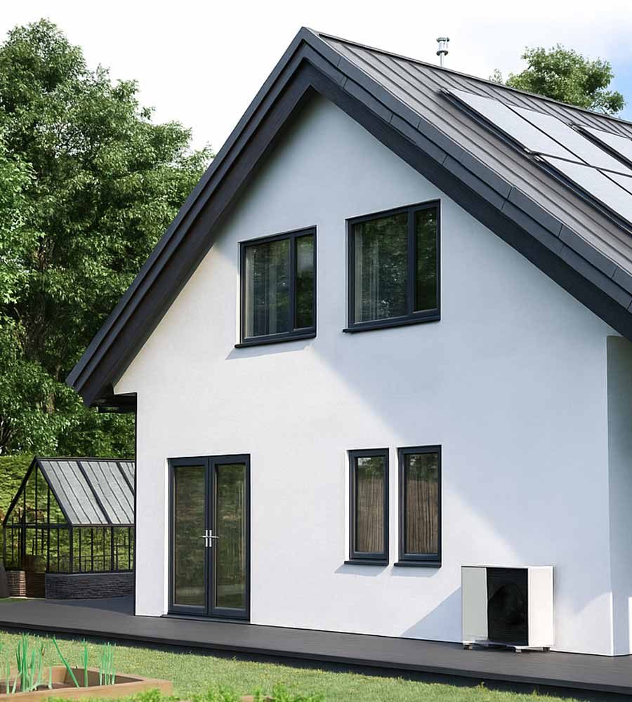 Grey uPVC casement windows on a UK home